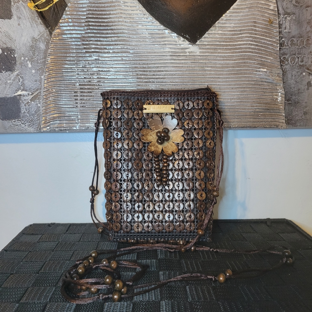 Handcrafted Brown Beaded Crossbody Bag